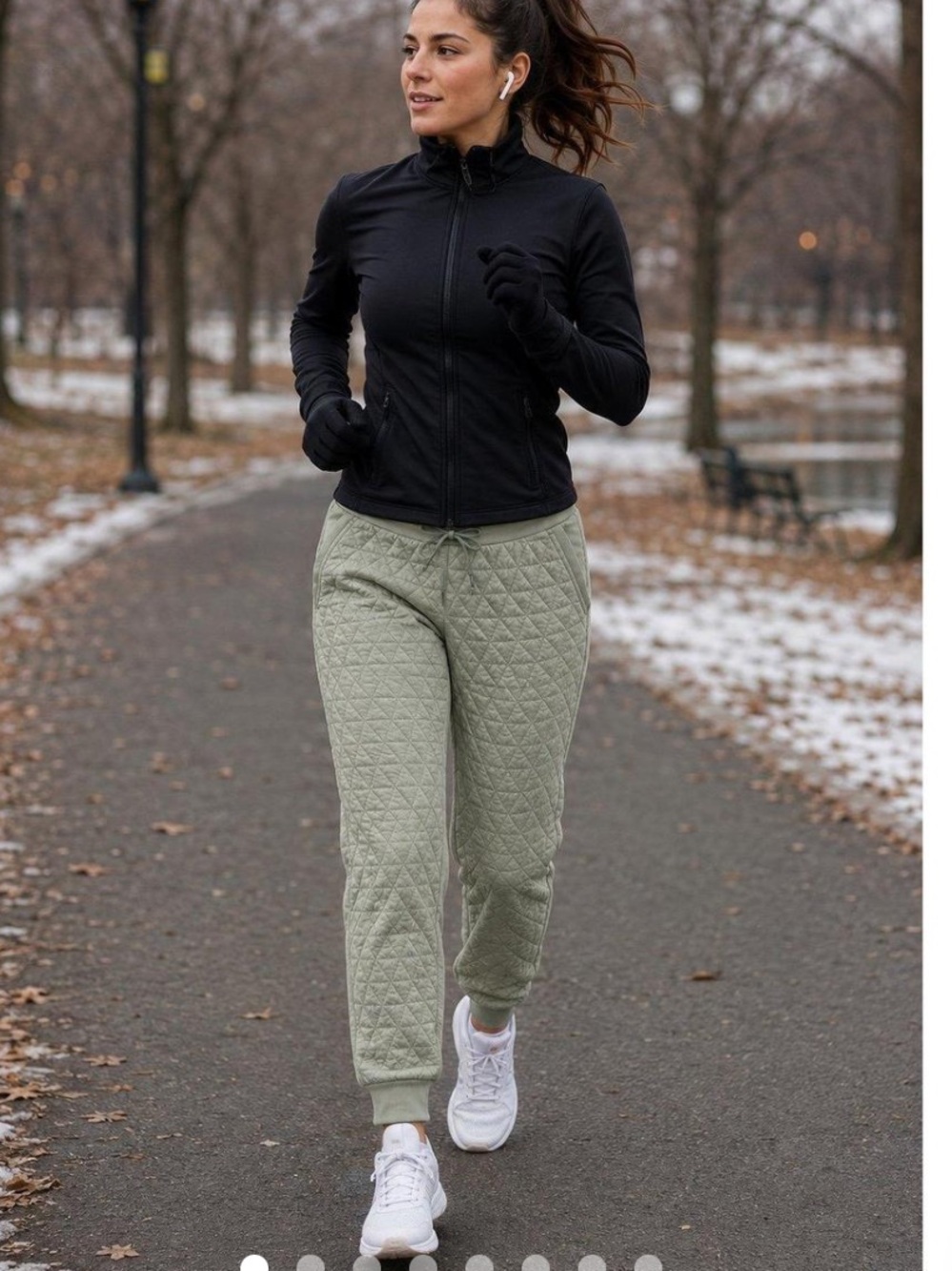 Athleta Solstice Sage Green Quilted Winter Jogger